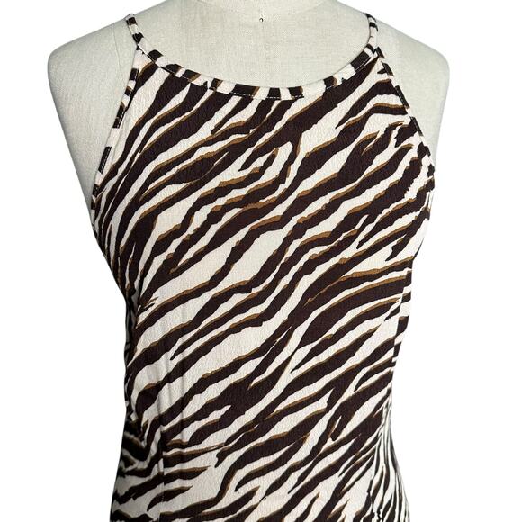 LONG TALL SALLY Cream Brown Zebra Print Patterned Slip Maxi Dress WOmen's Size 8 - Picture 8 of 9